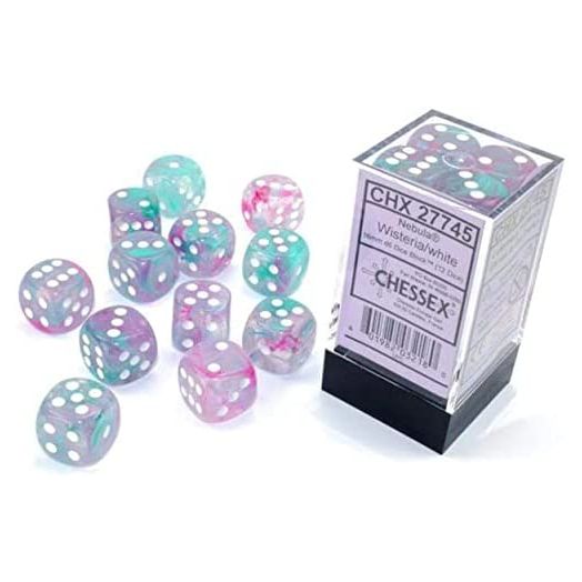 Chessex Nebula 16mm d6 Wisteria/White w/Luminary Dice Block (12 dice)