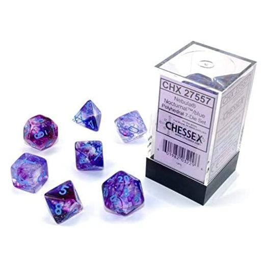 Chessex Nebula Polyhedral Dice Set Nocturnal with Blue Luminary (7 dice)