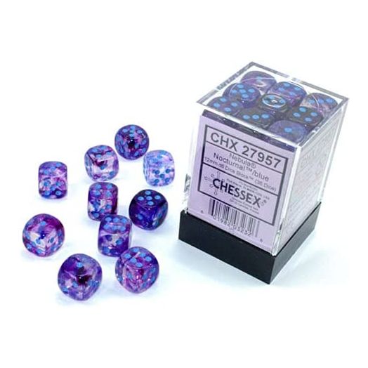 Chessex Nebula 12mm d6 Nocturnal/Blue w/Luminary Dice Block (36 dice)