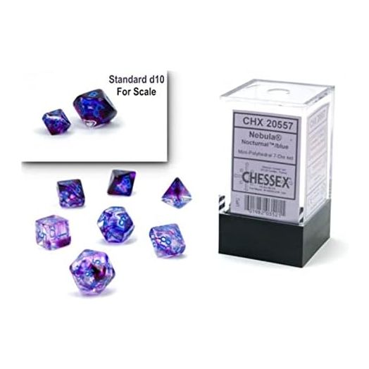 Chessex Dice Set – 10mm Nebula Nocturnal/Blue Luminary Polyhedral Dice Set – Dungeons and Dragons D&D DND TTRPG Dice – Includes 7 Dice - D4 D6 D8 D10 D12 D20 D% (CHX20557)