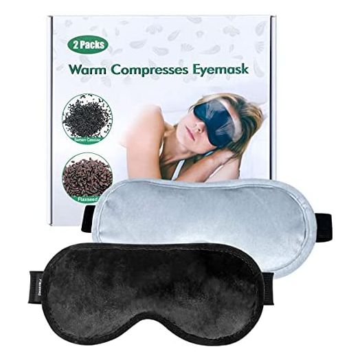 Heated Eye Mask Moist Heat Eye Compress(2-Packs) Microwave Heated Eye Mask with Flaxseed Cassia Seed for Dry Eyes,SPA Warm Eye Mask, Relief Eye Fatigue Hot Sleeping Mask(Black&Grey)