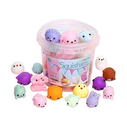 KINGYAO Squishies Squishy Toy 24pcs Party Favors for Kids Mochi Squishy Toy moji Kids Mini Kawaii squishies Mochi Stress Reliever Anxiety Toys Easter Basket Stuffers fillers with Storage Box