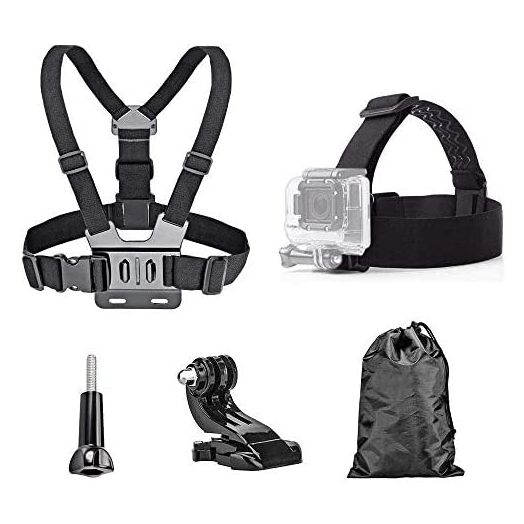 TEKCAM Action Camera Head Strap Chest Harness Belt Mount with Carrying Pouch Compatible with Gopro Hero 10/9/8 7 6/AKASO EK7000 Brave 4 V50X Native/Vemont/Dragon Touch/CAMWORLD 4K Action Camera