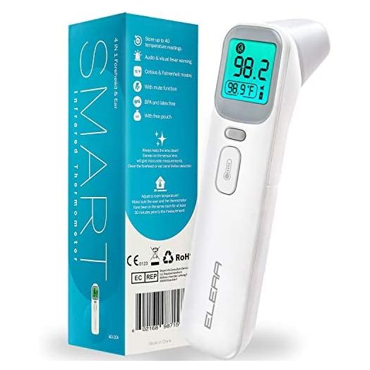 ELERA Ear and Forehead Thermometer, Infrared Thermometer for Baby, Infant, Adults and Objects, 1 Second Reading, Memory Recall with Fever Alarm and Mute Mode