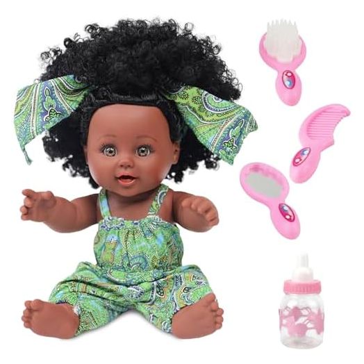 12 inch Lifelike Silicone Vinyl Newborn Baby Dolls, African American Baby Black Dolls, give for Kids and Girl Holiday Birthday Gift, African Black Dolls, Reborn Doll