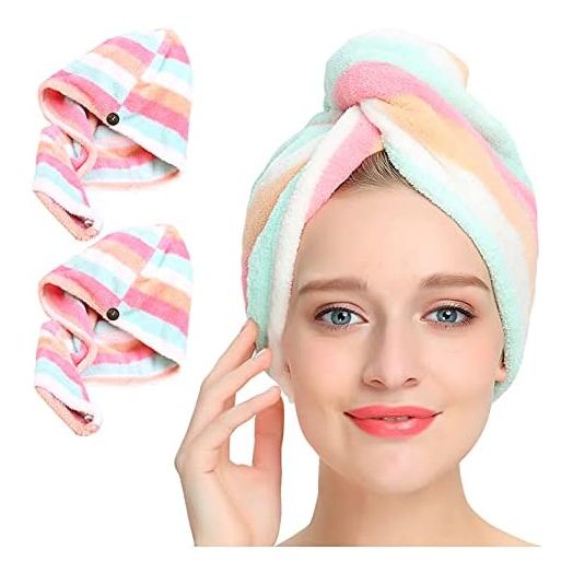 AuroTrends Microfiber Hair Towel, Hair Towel Wrap for Women/Kids- Super Absorbent Soft Microfiber (2 Pack)