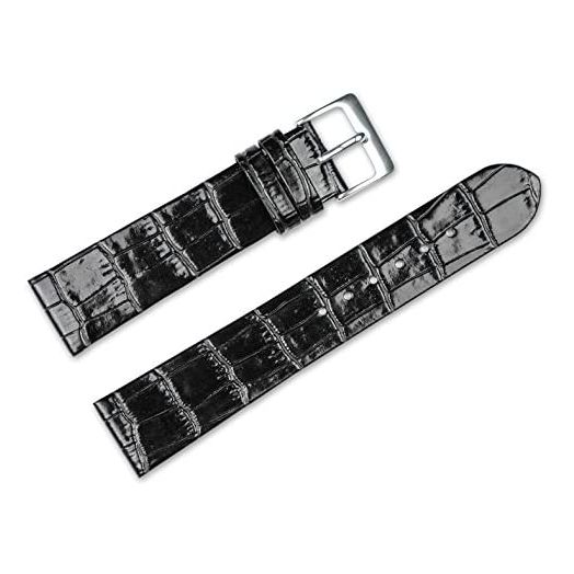 20mm Replacement Leather Watch Band - Alligator Grain Flat - Black Watch Strap