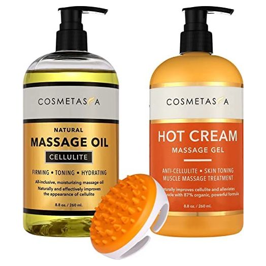 Cellulite Massage Oil, Gel & Mitt - Natural Hot Cream Massage Gel, Oil & Massager - Firm, Tone, Tighten & Moisturize Skin. Soothes Muscle and Joint Pain.