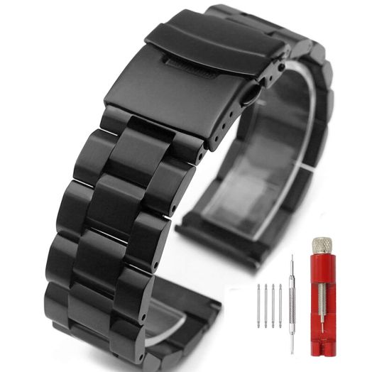 Hstrap Black Stainless Steel Watch Bands Brushed Finish Watch Strap 18mm 20mm 22mm 24mm Double Buckle Bracelet