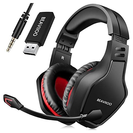 BEAVIIOO 2.4G Wireless Gaming Headset with Mic for PC PS4 PS5 Playstation 4 5, Wireless Bluetooth USB Gaming Headset with Mic for Laptop, 50 Hours Playtime
