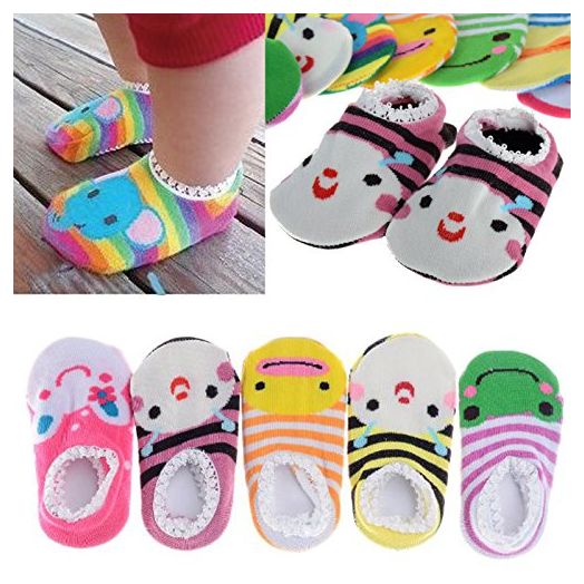 Fly love 5 Pairs Baby Toddler Newborn Infant Stripes Anti Slip Non Skid Socks No-Show Crew Boat Cotton Slipper Sock