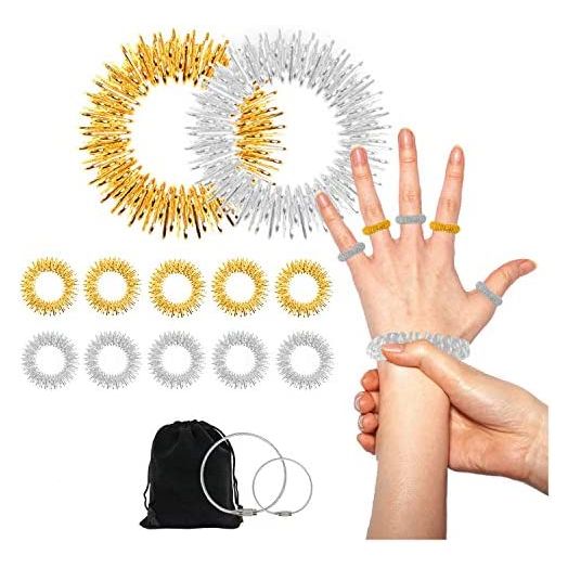 Acupressure Rings and Bracelets Massagers Set Spiky Sensory Finger Rings for Finger and Hand Wrist Massage Pain Relief