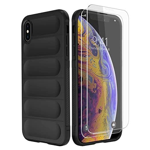 IBELIEF for iPhone Xs Max Case, Silicone Slim Shockproof Case Cover [with 2 Pcs Tempered Glass Screen Protectors] Protective Phone Case for iPhone Xs Max 6.5‘’ (Black)