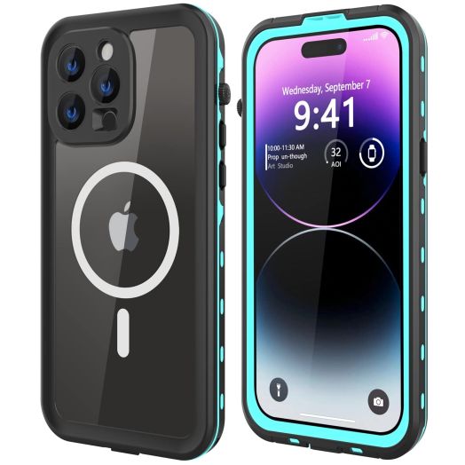 Design for iPhone 14 Pro Max Waterproof Case, Shockproof Dustproof Phone Case with Screen Protector, Full Body Protective Phone Case for iPhone 14 Pro Max 6.7''(Teal)