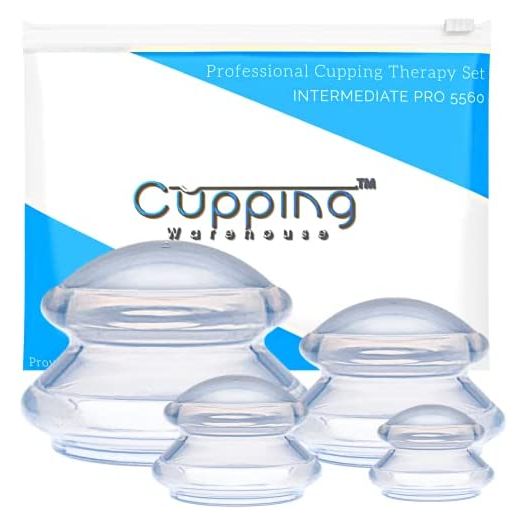 Cupping Warehouse Beginner Supreme 4 Intermediate PRO 5560 (4 Sizes) Easy Squeeze Softer Cupping Set for Personal and Professionals Clear Silicone