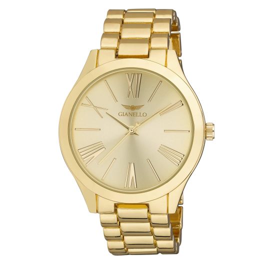 Gianello Unisex 41mm Mirror Dial Roman Numeral Link Watch (GNL7715) (Gold)