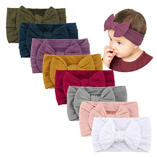 8PCS Baby Nylon Headbands Hair Bows for Baby Girls Babies Newborn Infant Toddler 0-3 0-6 6-12 Months
