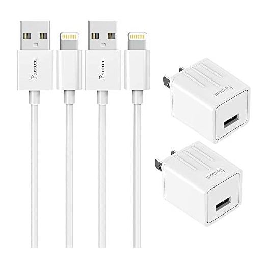 iPhone Chargers Pantom 2-Pack Wall Charger Adapter Plugs with 2-Pack 5-Feet Cables Charge Sync Compatible with iPhone Xr/Xs/Xs Max/8/8 Plus/7/7 Plus/6s/6s Plus/5se/5c/5 and iPads (White)