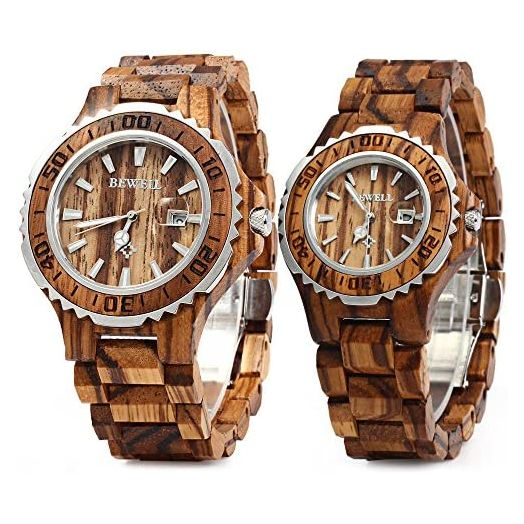 Bewell ZS-100B Couple Wooden Quartz Watch Men and Women Handmade Lightweight Date Display Fashion Watches