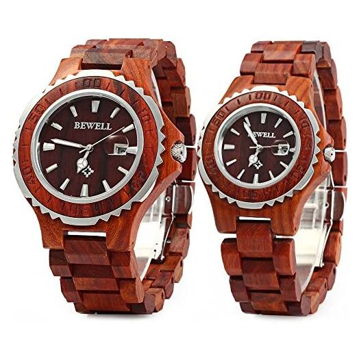 Bewell ZS-100B Couple Wooden Quartz Watch Men and Women Handmade Lightweight Date Display Fashion Watches