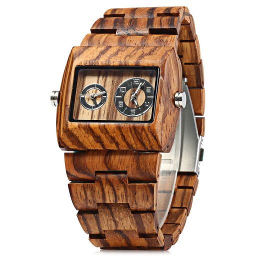 BEWELL ZS-W021C Wooden Men Quartz Watch Handmade Lightweight Double Movement Big Dial Big Band Wristwatches