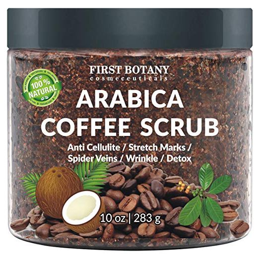 100% Natural Arabica Coffee Scrub with Organic Coffee, Coconut and Shea Butter - Best Acne, Anti Cellulite and Stretch Mark treatment, Spider Vein Therapy for Varicose Veins & Eczema