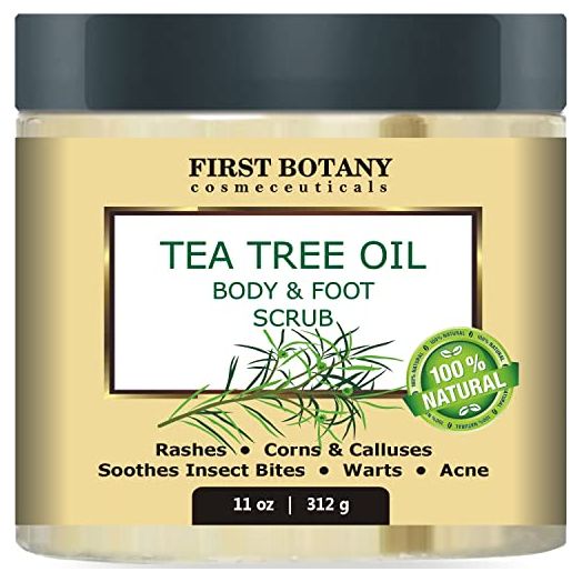 100% Natural Tea Tree Oil Body & Foot Scrub with Dead Sea Salt - Best for Acne, Dandruff and Warts, Helps with Corns, Calluses, Athlete foot, Jock Itch & Body Odor