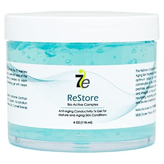 7E Wellness ReStore Conductive Gel with Bio-Active Complex - 4oz - Facial Skin Care Products with Green Tea Extract, Hyaluronic Acid, and Collagen Peptides - Anti Aging and Skin Tightening