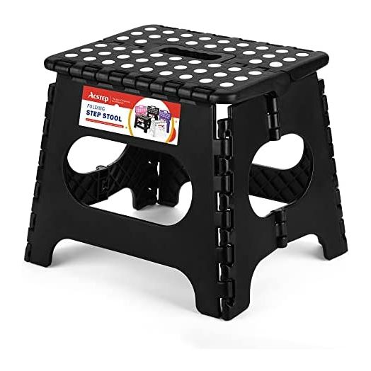 ACSTEP Folding Step Stool for Adults-11 Height Lightweight Plastic Stepping Stool. Foldable Step Stool Hold up to 300lbs Non Slip Collapsible Stool Black