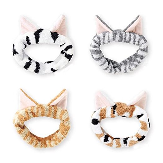 DRESHOW Spa Facial Headbands Terry Cloth Towels Headbands Cute Cat Ear Hairband for Women Wash Face Makeup