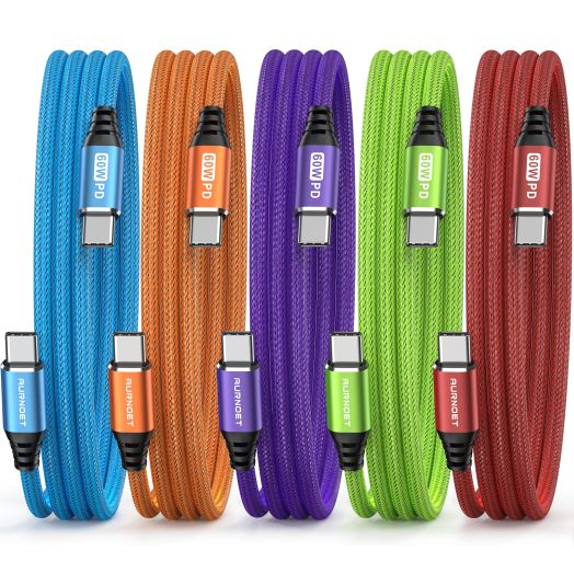 Aurnoet USB C to USB C Cable, 6FT 5-Pack Type C to Type C Charger Cable Fast Charging Cord 60W for MacBook Pro, iPhone 15/15 Pro/15 Plus/15 Pro Max, Samsung Galaxy S23 S22 S21 Ultra