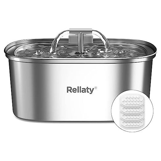 Cat Water Fountain Stainless Steel: 3.2L/108oz Pet Fountain Water Bowl Dog Drinking Dispenser Cat Feeding & Watering Supplies Animal Metal Kitty Spout for Cats Inside with 4 Replacement Filters