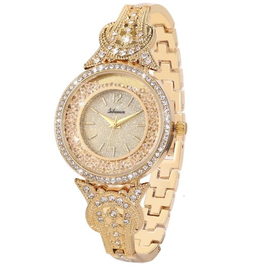 SIBOSUN Lady Women Wrist Watch Quartz Gold Stainless Steel Crystal Dress Fashion Bracelet