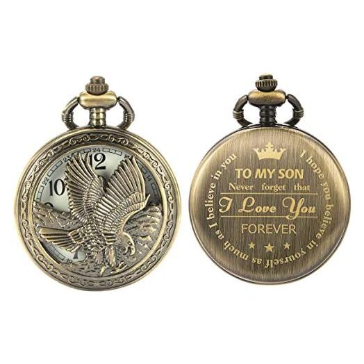 SIBOSUN Personalized Pocket Watch Engraved Back Case Birthday Graduation Men Women to My Son Daughter Quartz