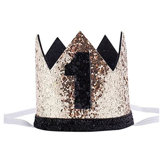 Maticr Glitter First Birthday Crown Baby Boy 1st Bday Party Hat Cake Smash Photo Prop