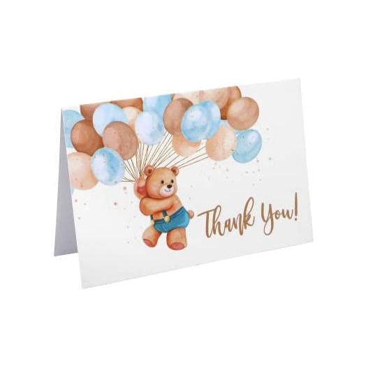 50 Teddy Bear Boy Thank You Cards for Baby Shower with Designed Envelope and Matching Seals Bearly Can Wait