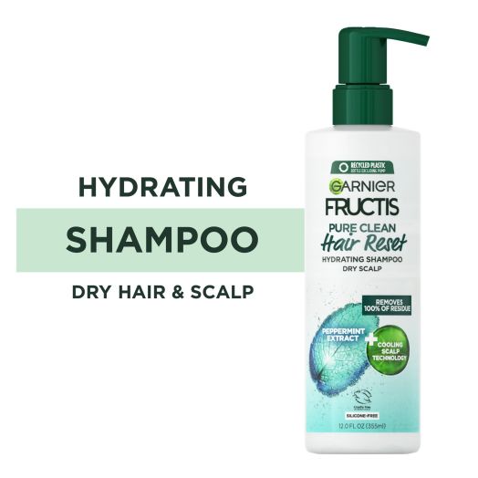 Garnier Fructis Pure Clean Hair Reset Hydrating Shampoo, Dry Scalp, 12 fl oz