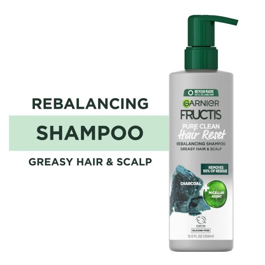 Garnier Fructis Pure Clean Hair Reset Rebalancing Charcoal Shampoo, 12 fl oz