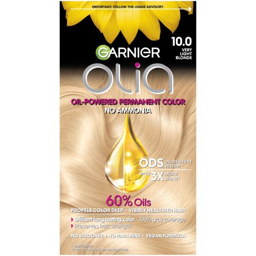 Garnier Olia Oil Powered Ammonia Free Permanent Hair Color, 10.0 Very Light Blonde, 1 Kit
