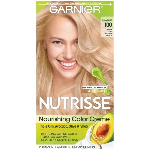Garnier Nutrisse Nourishing Hair Color Creme, 100 Extra-Light Natural Blonde (Chamomile), 1 Kit