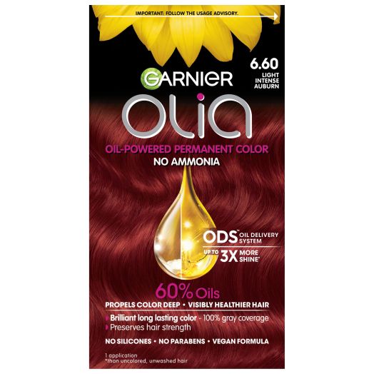 Garnier Olia Oil Powered Permanent Hair Color, 6.60 Light Intense Auburn, 1 Kit
