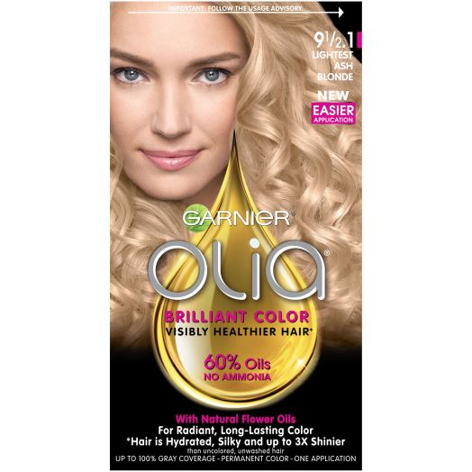 Garnier Olia Oil Powered Permanent Hair Color, 9 1/2.1 Lightest Ash Blonde, 1 Kit
