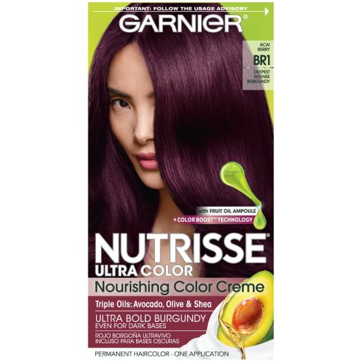 Garnier Nutrisse Ultra Color Nourishing Bold Permanent Hair Creme, BR1 Deepest Intense Burgundy, 1 Kit