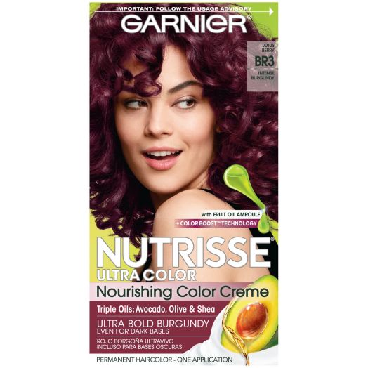 Garnier Nutrisse Ultra Color Nourishing Bold Permanent Hair Creme, BR3 Intense Burgundy, 1 Kit