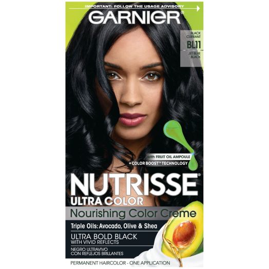 Garnier Nutrisse Ultra Color Nourishing Bold Permanent Hair Creme, BL11 Jet Blue Black, 1 Kit