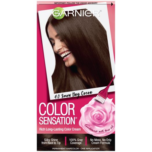 Garnier Color Sensation Hair Cream, 4.0 Snow Day Cocoa (Dark Brown), 1 Kit