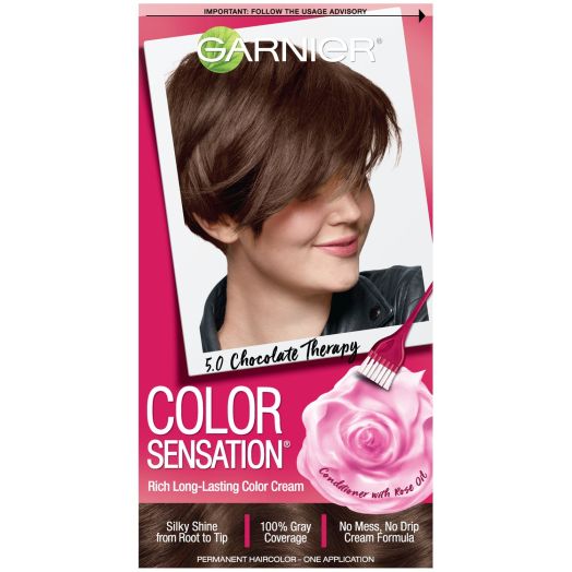 Garnier Sensation Hair Color Cream, 5.0 Chocolate Therapy (Medium Natural Brown), 1 Kit