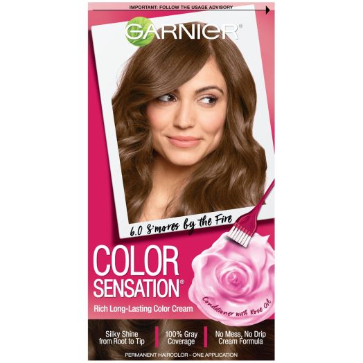 Garnier Sensation Hair Color Cream, 6.0 S'mores by the Fire (Light Natural Brown), 1 Kit