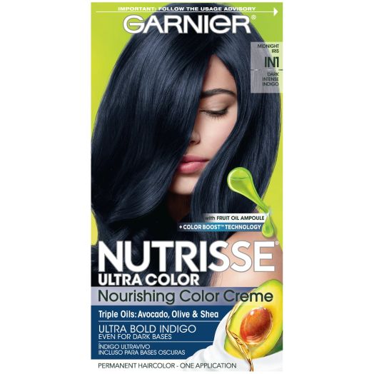 Garnier Nutrisse Ultra Nourishing Bold Permanent Hair Color Creme, IN1 Dark Intense Indigo, 1 Kit