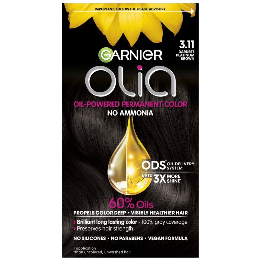 Garnier Olia Oil Powered Permanent Hair Color, 3.11 Darkest Platinum Brown, 1 Kit